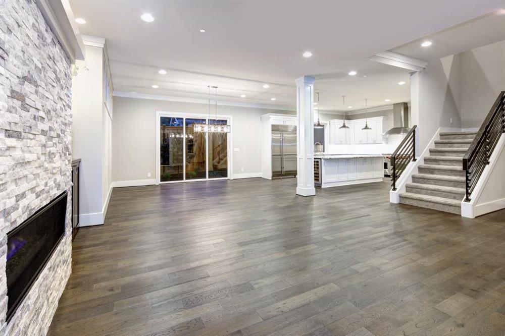 New flooring in an open floor plan home.